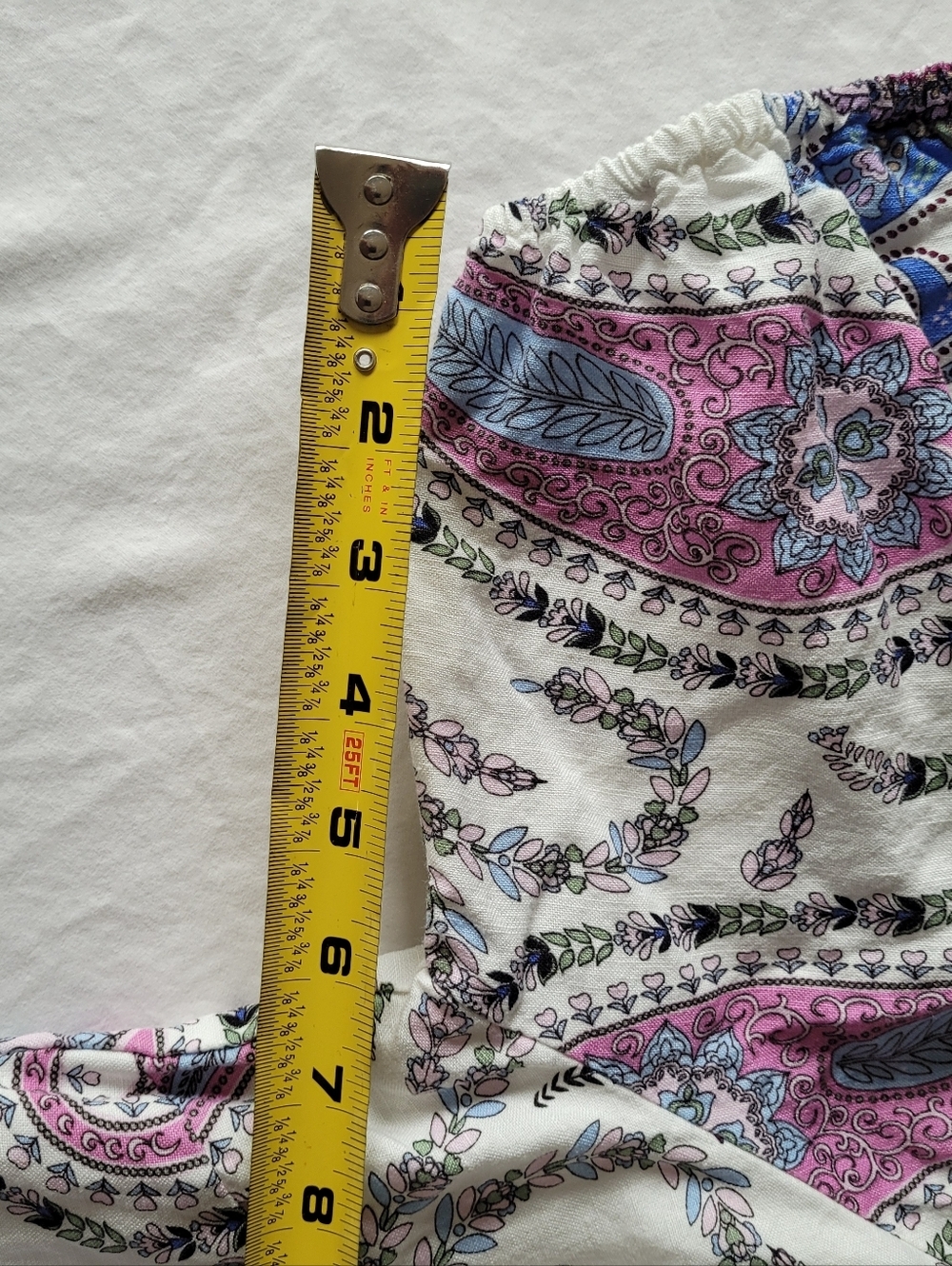 LOFT Women's  Paisley Linen Blend Puffed Sleeve Belted Dress Petite Size 12P - Picture 11 of 14